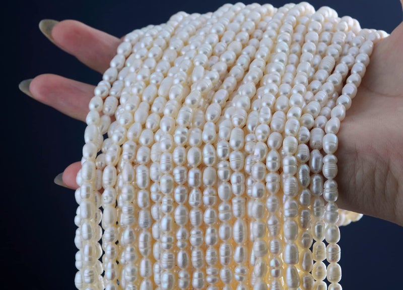 Eswala Pearls Beads for Jewelry Making 100pcs 5-6mm Natural Genuine Real Freshwater Cultured Pearl White Rice Oval Loose Gemstone Bead Holes 0.7mm Crafts Necklaces Bracelets Earrings (White  5-6mm) - Image 3